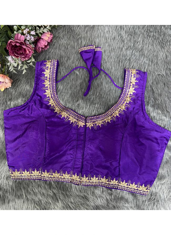 Pattu Silk Purple Party Wear Embroidery Work Blouse